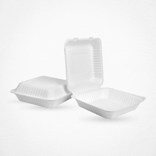 Clamshell  White disposable Food Container Boxes in Square - 9" x 9"