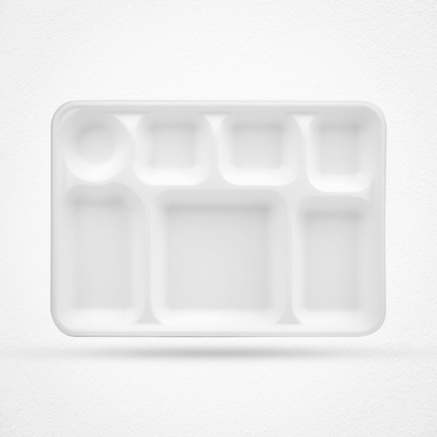 7 Compartment Sugarcane Fibre Disposable Plates White 33x23x2.7cm