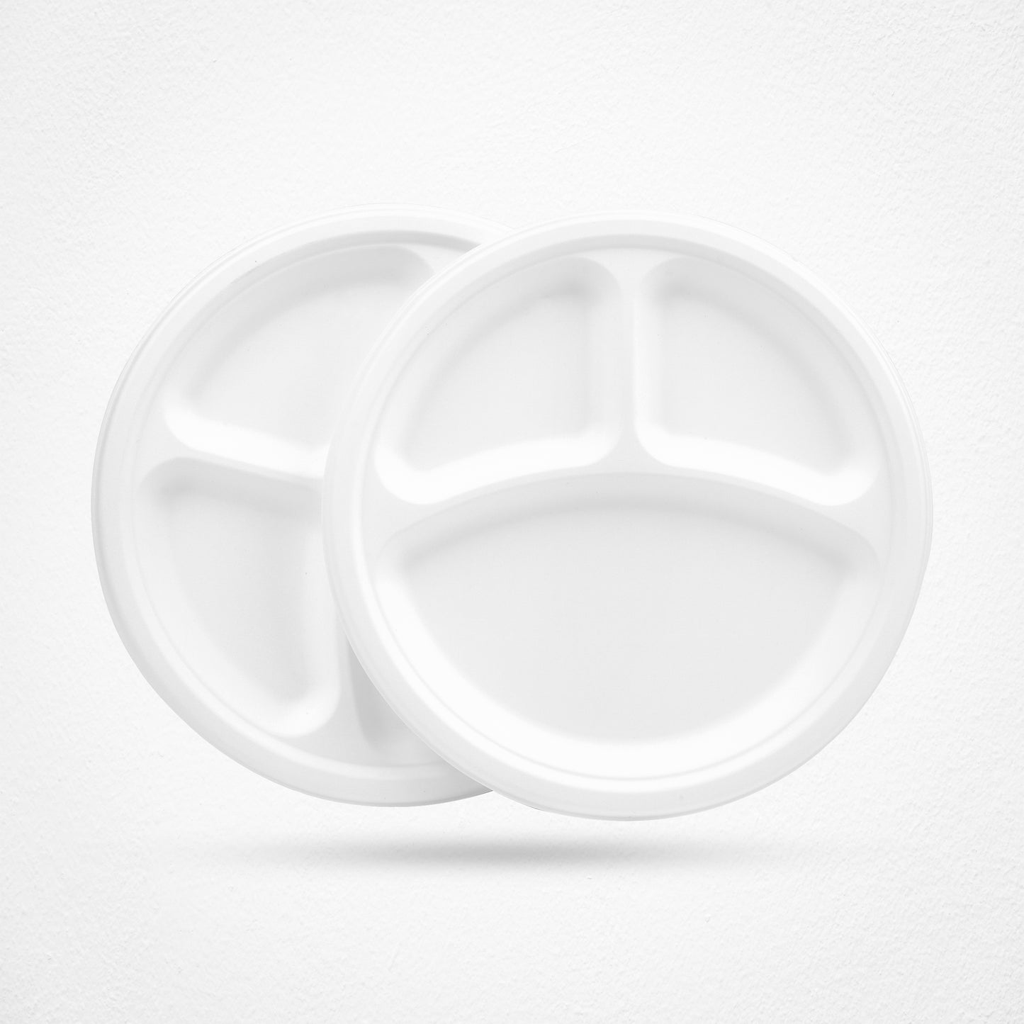 3 Compartment Sugarcane Fiber Disposable Plates White - 9" (23cm)