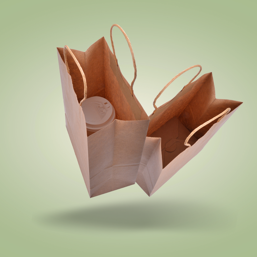 EcoFlavour Kraft Paper Brown Takeaway Bags – Large – Pack of 50
