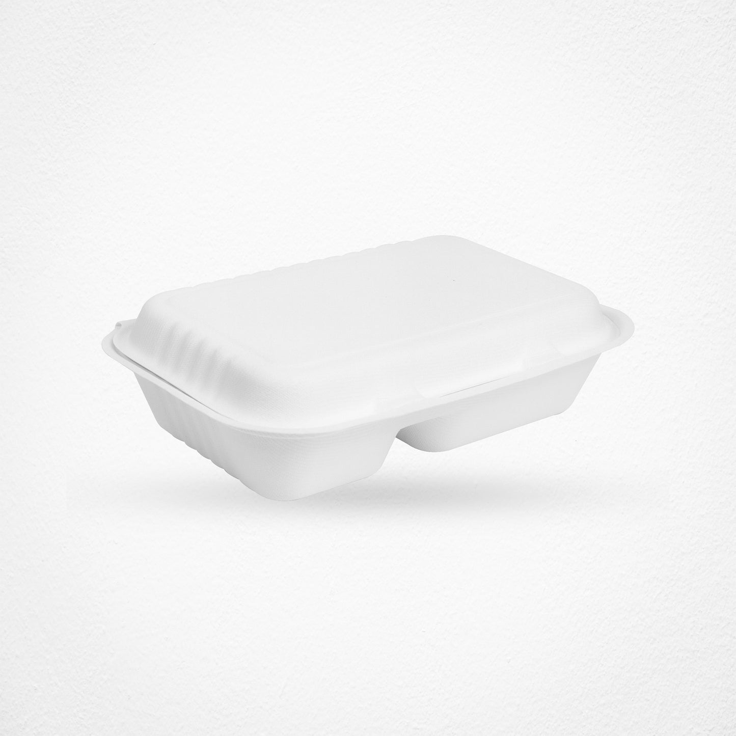 2 Compartments Clamshell Bagasse Food Takeaway Containers -  9″ x 6″