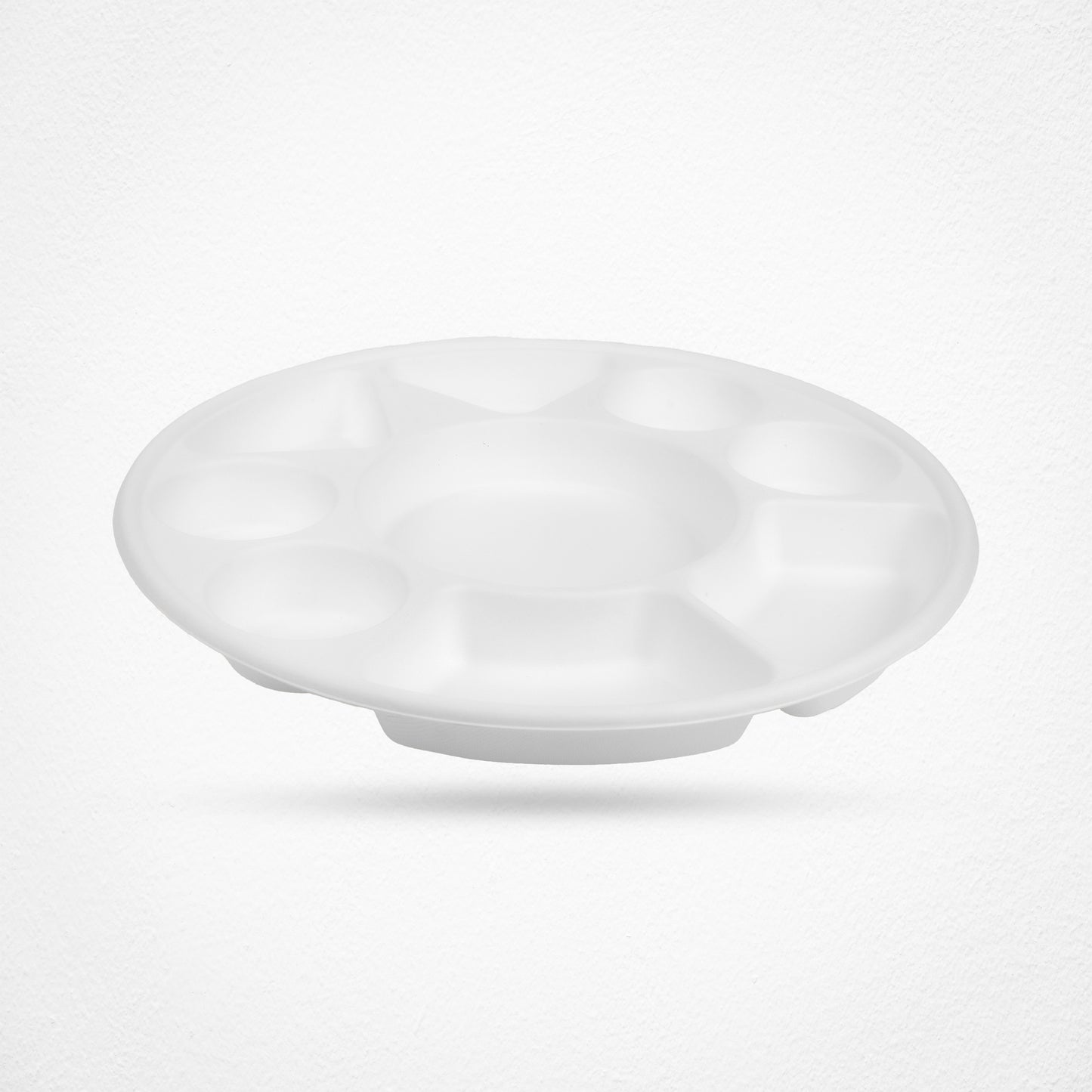 9 Compartment Sugarcane Fiber Disposable White Plates - 320x320mm