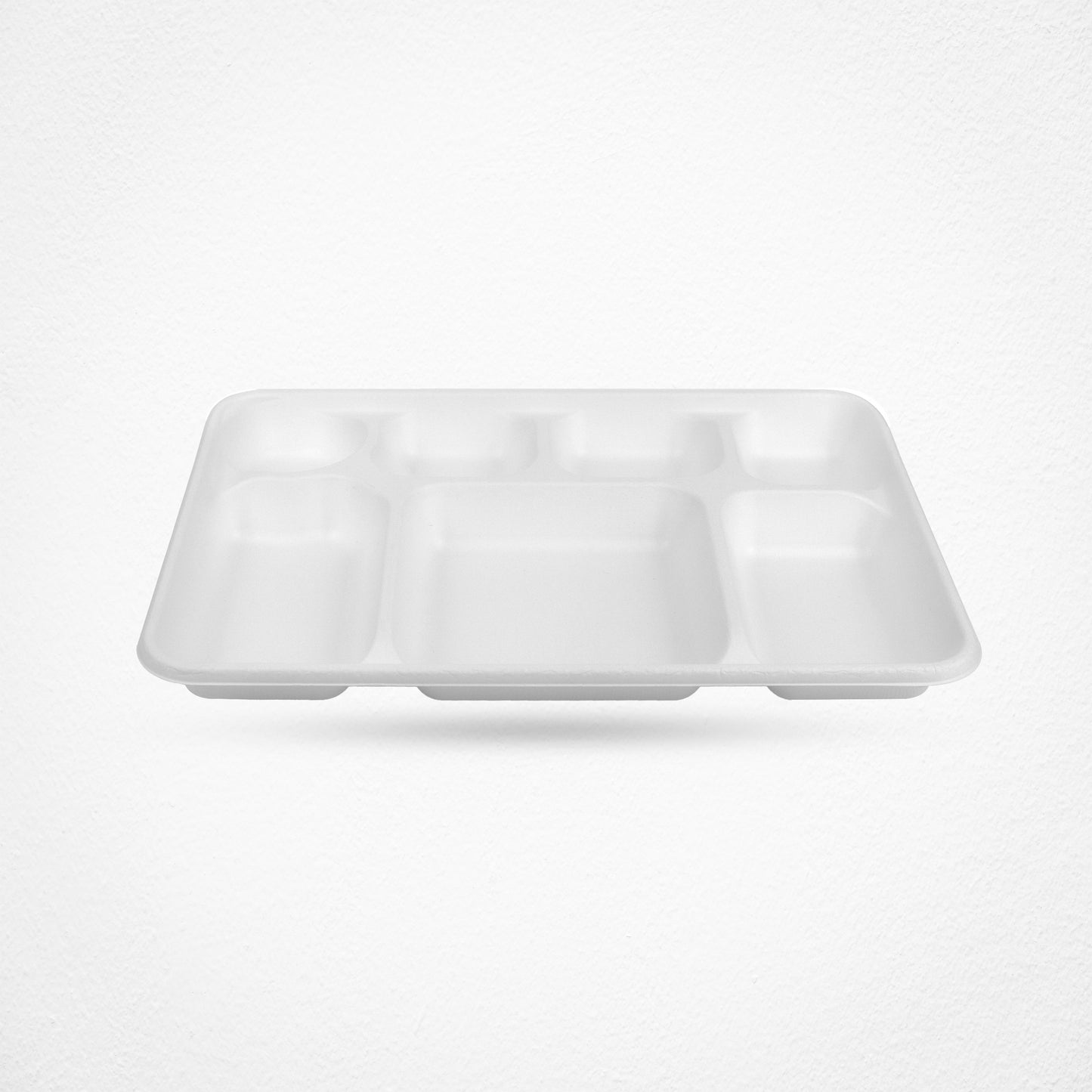 7 Compartment Sugarcane Fibre Disposable Plates White 33x23x2.7cm