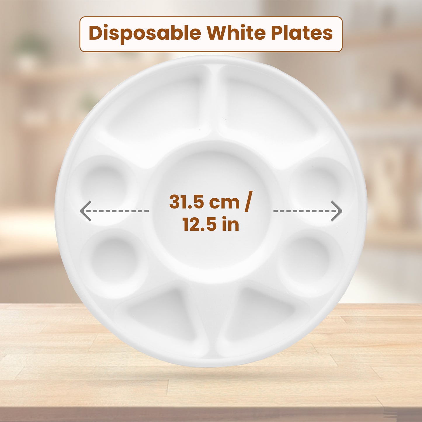 9 Compartment Sugarcane Fiber Disposable White Plates - 320x320mm