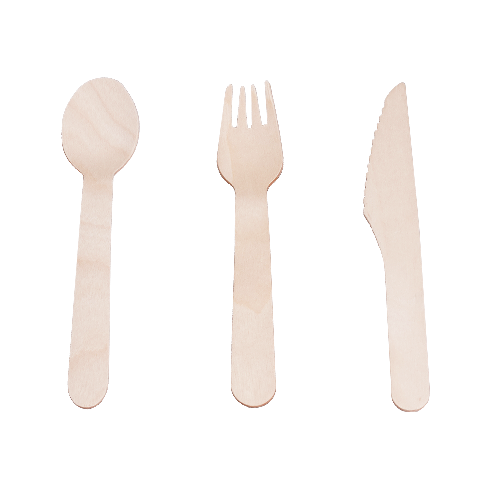 Disposable Wooden Cutlery Set - Spoons, Forks & Knives (Pack of 100 each)