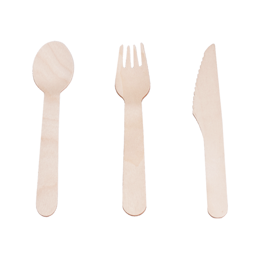 Disposable Wooden Cutlery Set - Spoons, Forks & Knives (Pack of 100 each)
