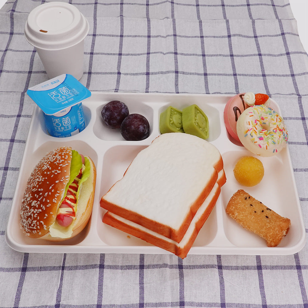 7 Compartment Sugarcane Fibre Disposable Plates White 33x23x2.7cm