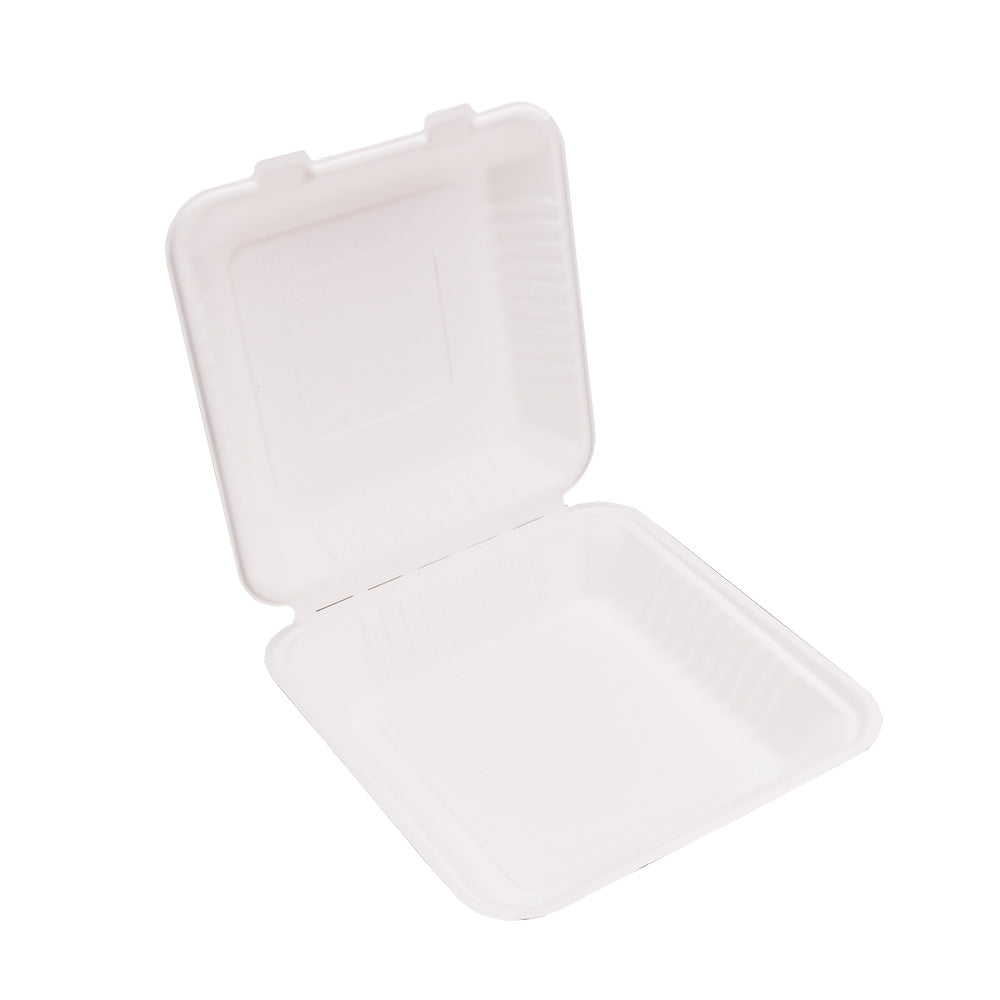 Clamshell  White disposable Food Container Boxes in Square - 9" x 9"