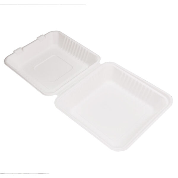 Clamshell  White disposable Food Container Boxes in Square - 9" x 9"