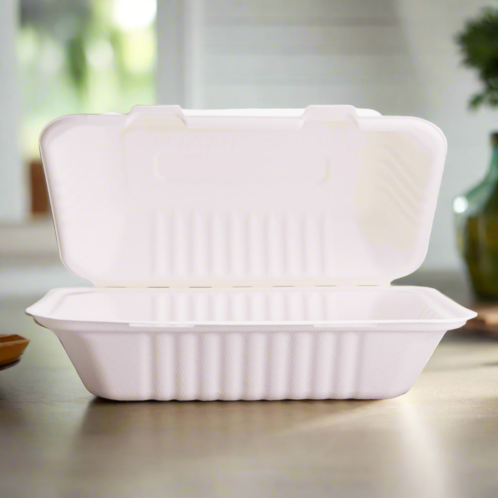 EcoFlavour Clamshell Bagasse Food Takeaway Containers - 9″ x 6″