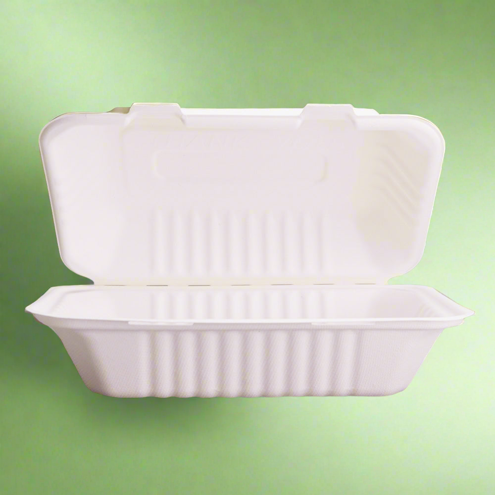 EcoFlavour Clamshell Bagasse Food Takeaway Containers - 9″ x 6″