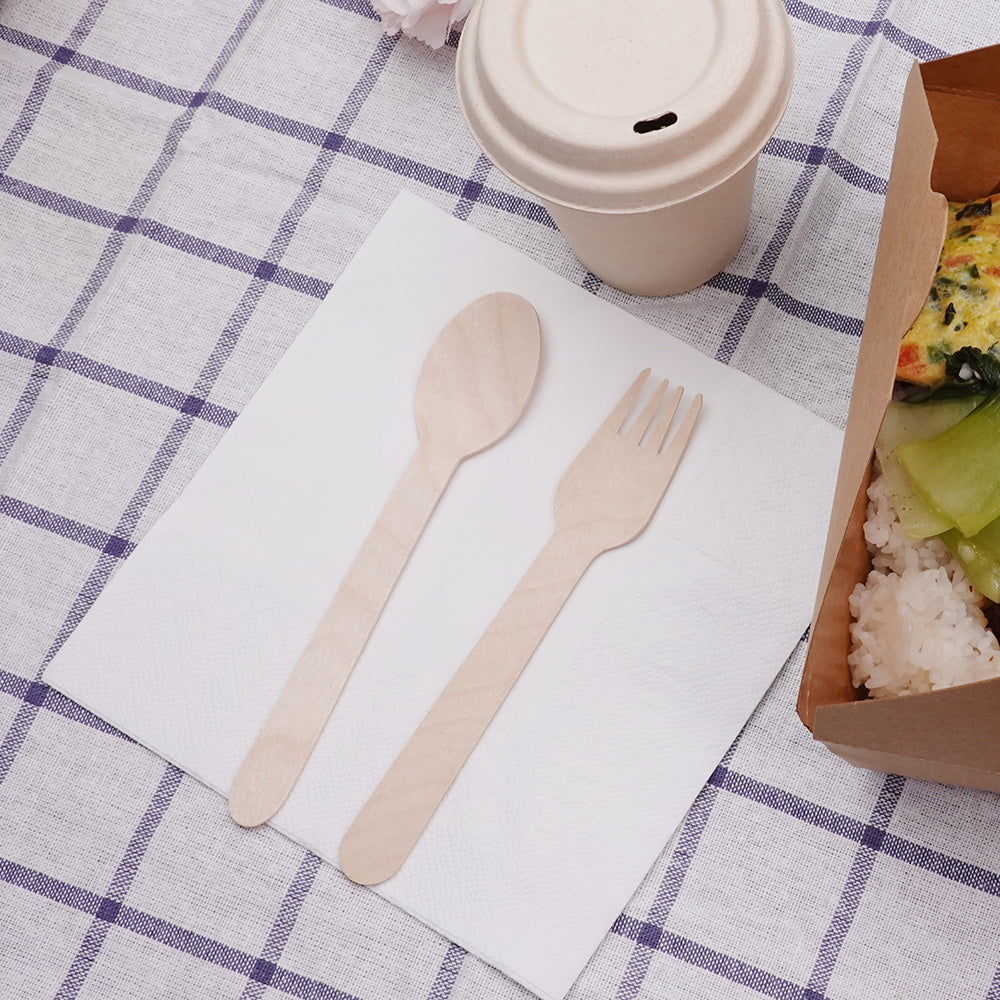 Disposable Wooden Cutlery Set - Spoons, Forks & Knives (Pack of 100 each)