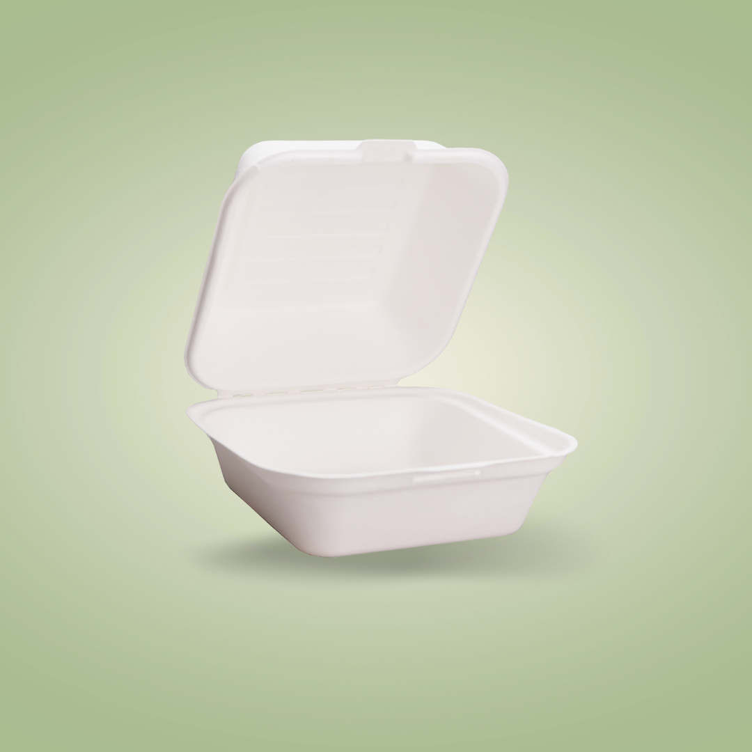 Clamshell  White disposable Food Container Boxes in Square - 9" x 9"