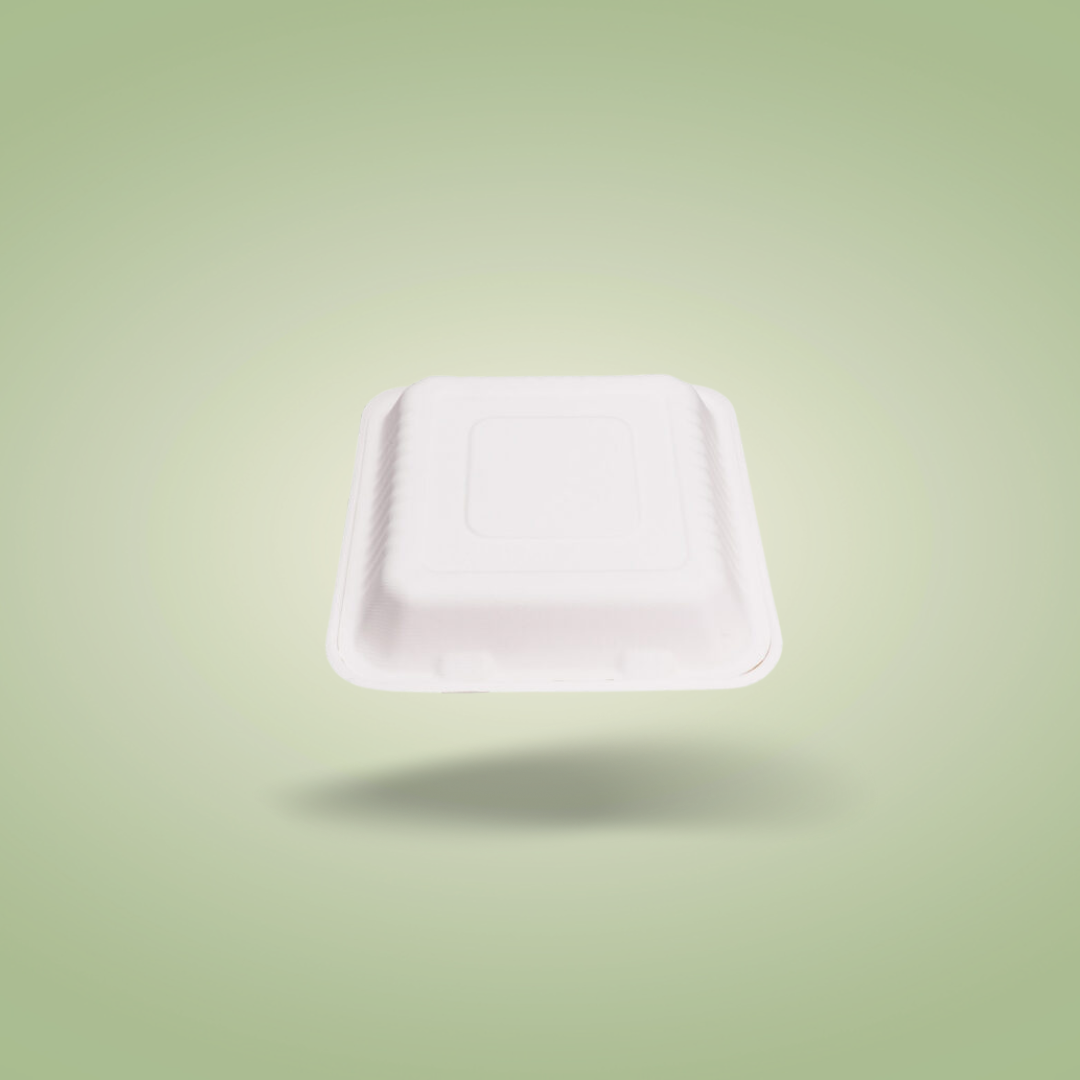 Clamshell  White disposable Food Container Boxes in Square - 9" x 9"