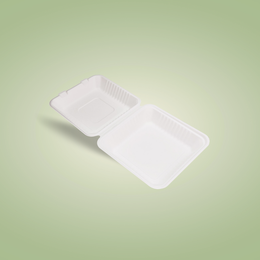 Clamshell  White disposable Food Container Boxes in Square - 9" x 9"