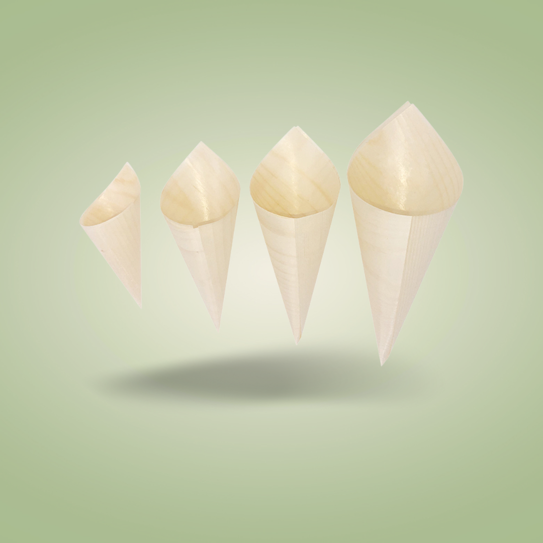 Disposable Cotton Wood Canape Serving Cones – Medium (155x110mm) – Pack of 50