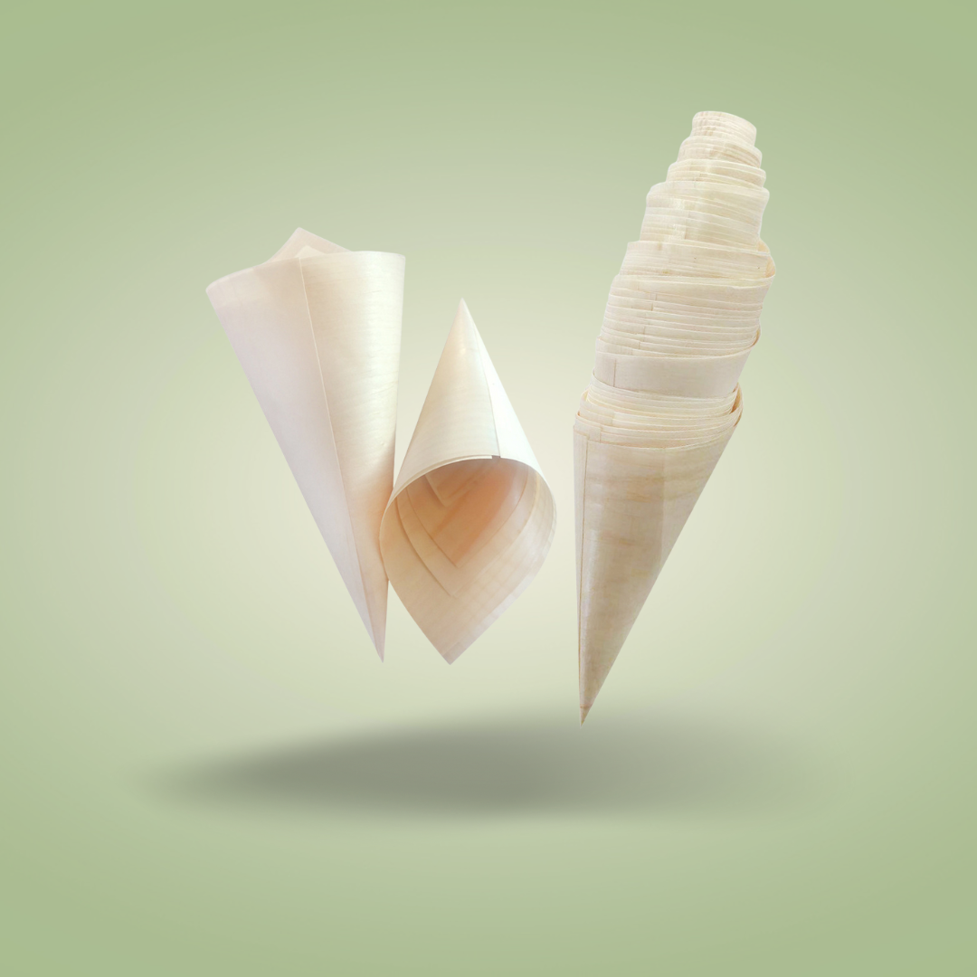 Disposable Cotton Wood Canape Serving Cones – Medium (155x110mm) – Pack of 50