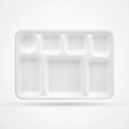 7 Compartment Sugarcane Fiber Disposable Plates White 33x23x2.7cm (Pack of 125)