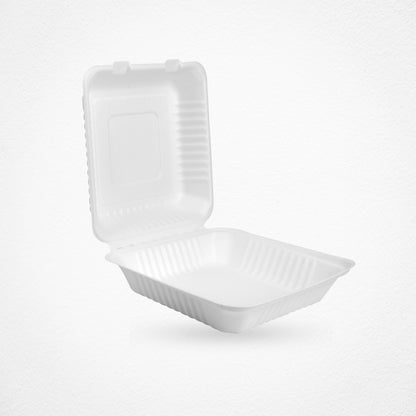 Clamshell  White disposable Food Container Boxes in Square - 9" x 9"