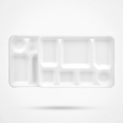 7 Compartment Sugarcane Fiber Disposable Plates White 33x23x2.7cm (Pack of 125)