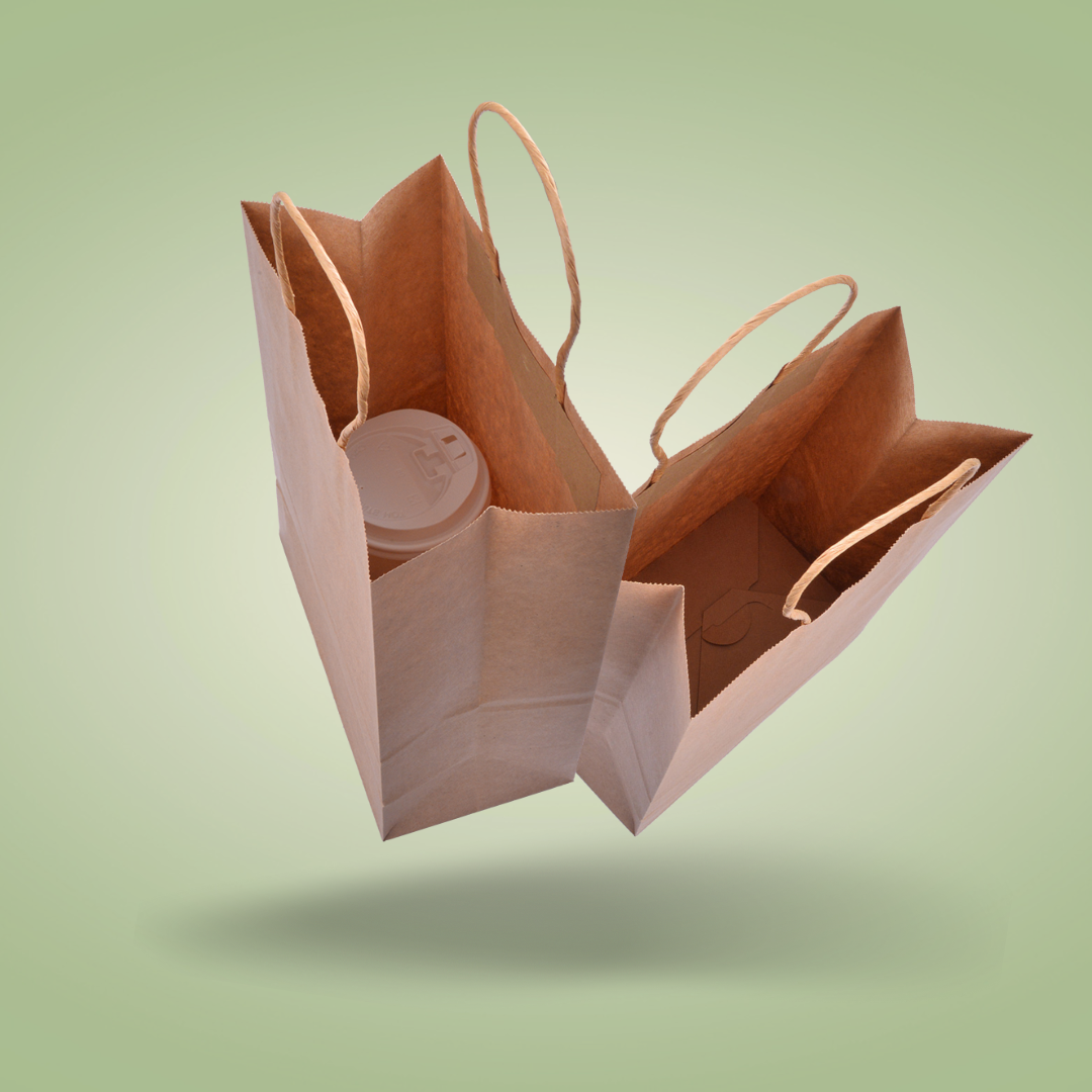 EcoFlavour Craft Paper Brown Takeaway Bags – Large – Pack of 50