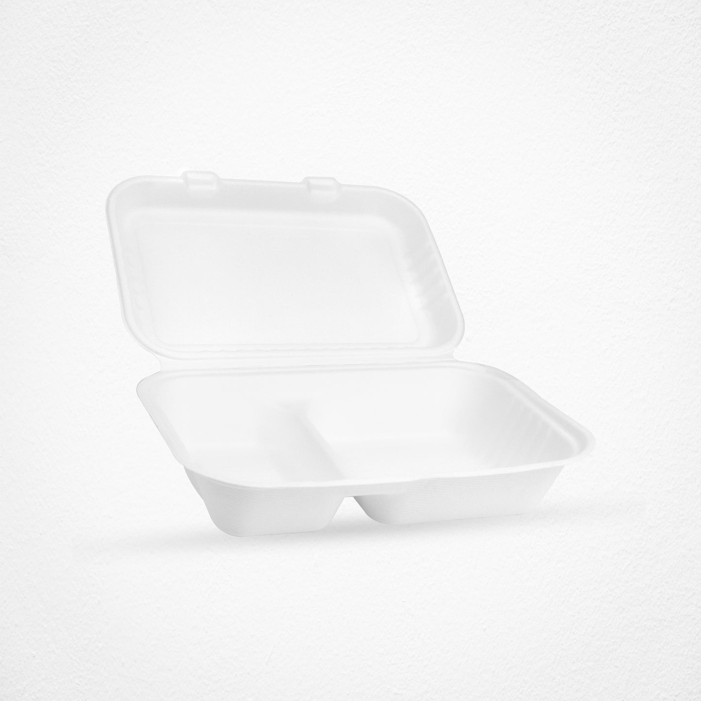 2 Compartments Clamshell Bagasse Food Takeaway Containers -  9″ x 6″