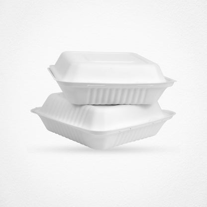 Clamshell  White disposable Food Container Boxes in Square - 9" x 9"