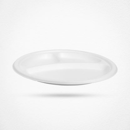 3 Compartment Sugarcane Fiber Disposable Plates White - 9" (23cm)