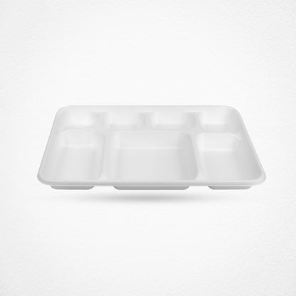 7 Compartment Sugarcane Fiber Disposable Plates White 33x23x2.7cm (Pack of 125)