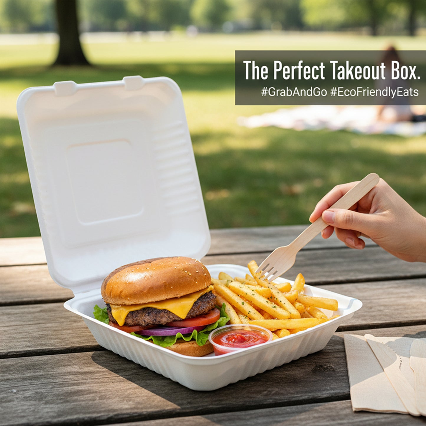 Clamshell  White disposable Food Container Boxes in Square - 9" x 9"