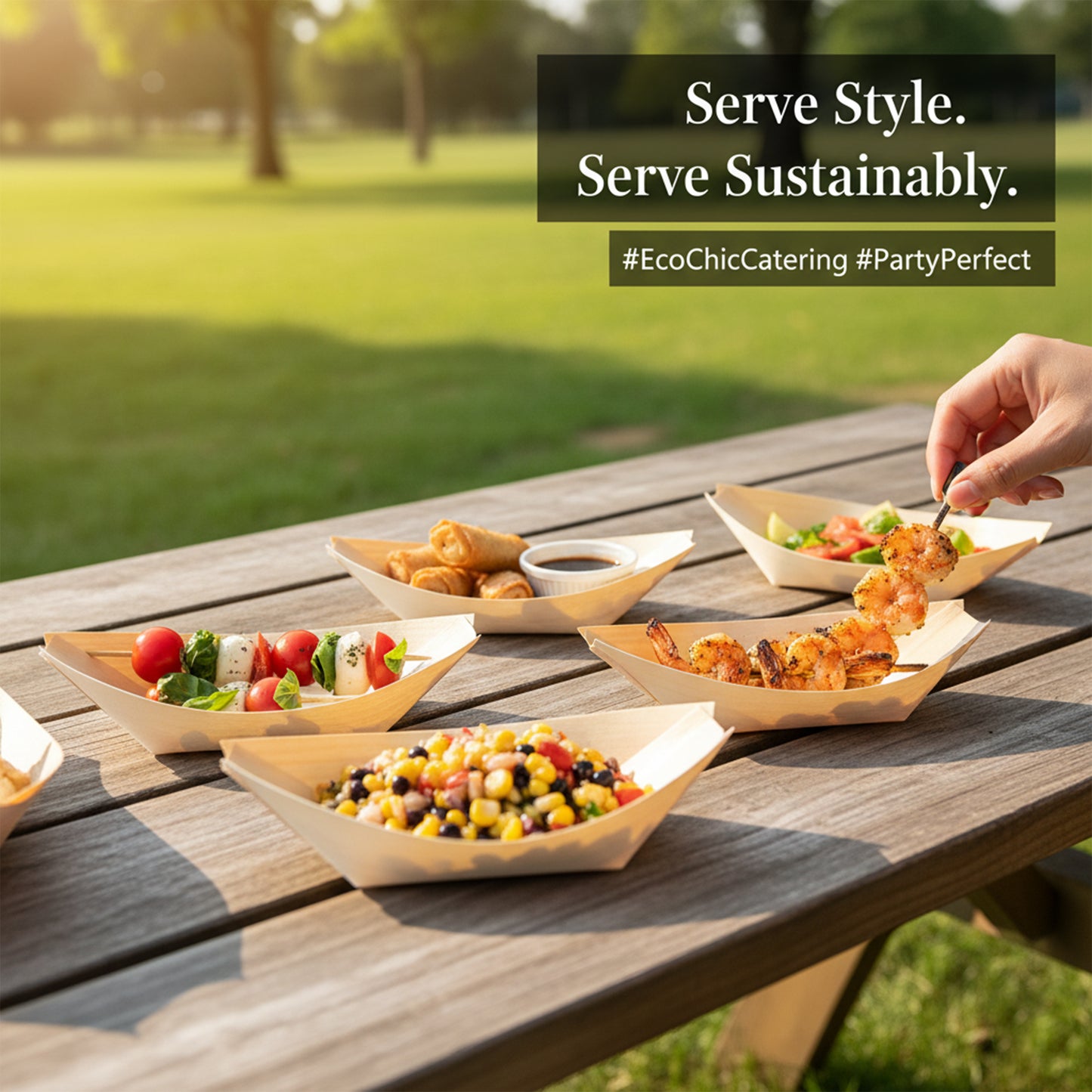 Disposable Pine Wood Canape Serving Boats – Small (135x75mm) – Pack of 50