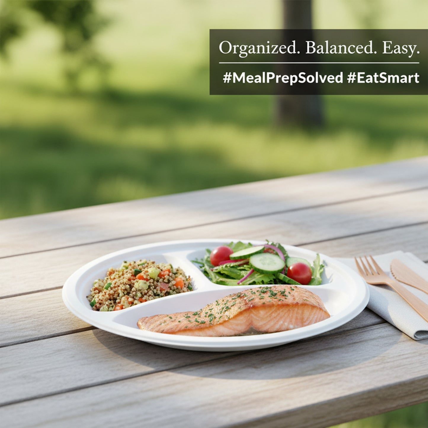 3 Compartment Sugarcane Fiber Disposable Plates White - 9" (23cm)