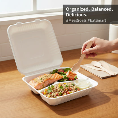 3 Compartments Clamsell Food Container Takeaway Box 9″ x 9″ – Pack of 100