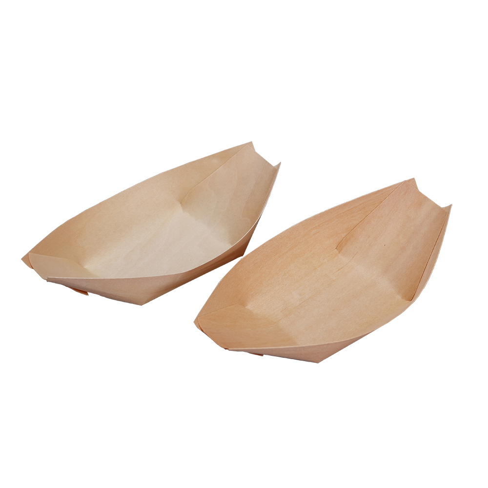 Disposable Pine Wood Canape Serving Boats – Large (185x100mm) – Pack of 50