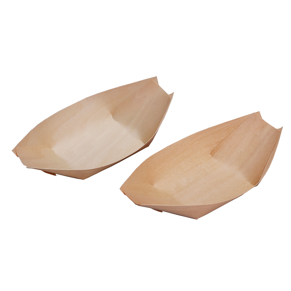 Disposable Pine Wood Canape Serving Boats – Large (185x100mm) – Pack of 50