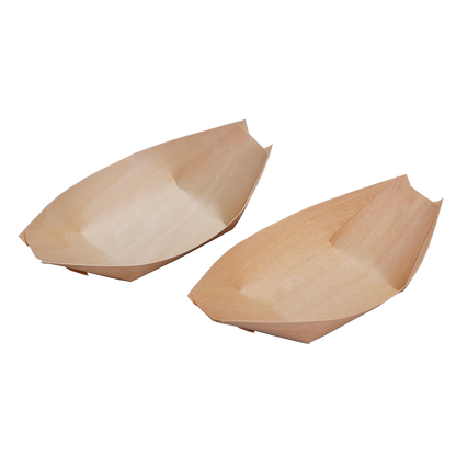 Disposable Pine Wood Canape Serving Boats – Large (185x100mm) – Pack of 50