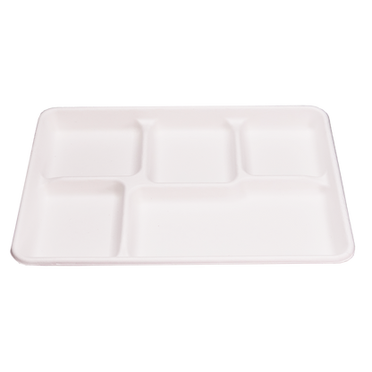 EcoFlavour Rectangular Bagasse Plates 5 Compartments – (Pack of 125 Plates)