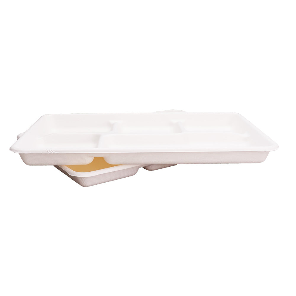 EcoFlavour Rectangular Bagasse Plates 5 Compartments – (Pack of 125 Plates)