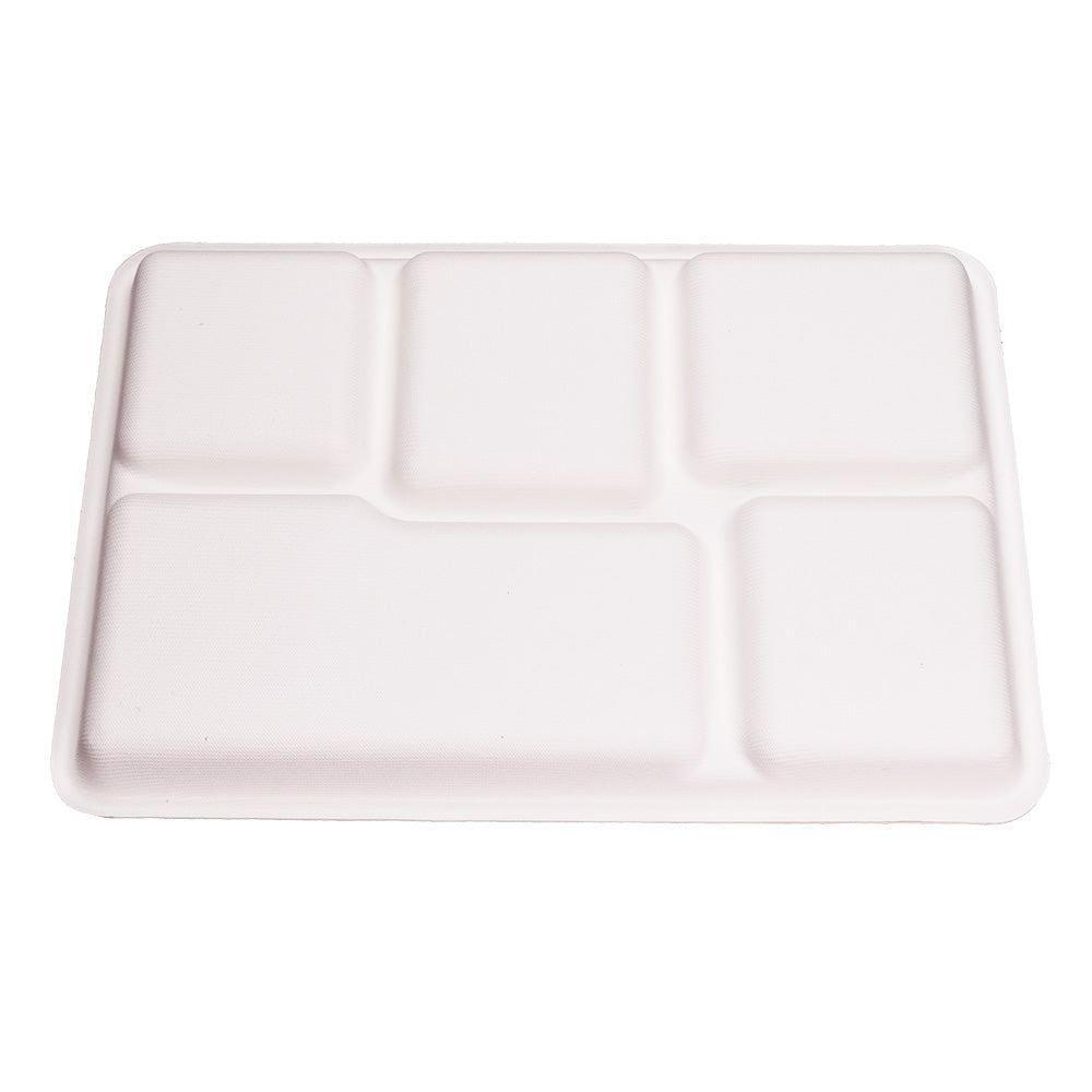 EcoFlavour Rectangular Bagasse Plates 5 Compartments – (Pack of 125 Plates)