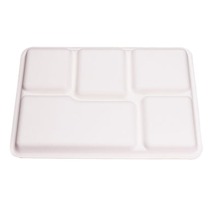 EcoFlavour Rectangular Bagasse Plates 5 Compartments – (Pack of 125 Plates)