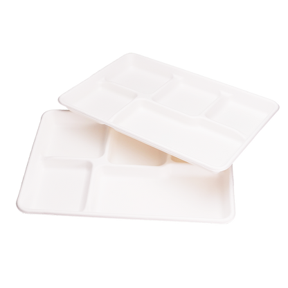 EcoFlavour Rectangular Bagasse Plates 5 Compartments – (Pack of 125 Plates)