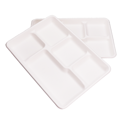 EcoFlavour Rectangular Bagasse Plates 5 Compartments – (Pack of 125 Plates)