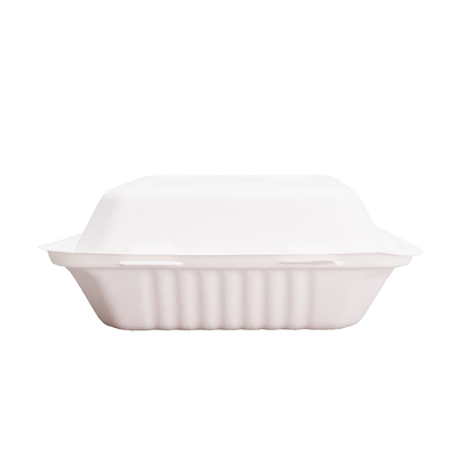 Disposable Clamshell Boxes 8″ x 8″ - Bagasse Food Containers - Pack of 100