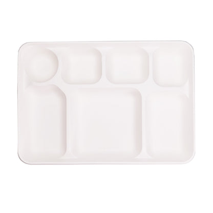 7 Compartment Sugarcane Fiber Disposable Plates White 33x23x2.7cm (Pack of 125)