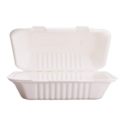 EcoFlavour Clamshell Bagasse Food Takeaway Containers -  9″ x 6″