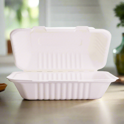 EcoFlavour Clamshell Bagasse Food Takeaway Containers -  9″ x 6″