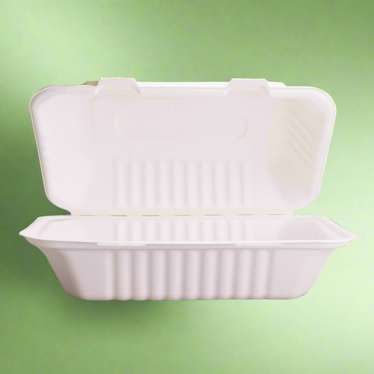 EcoFlavour Clamshell Bagasse Food Takeaway Containers -  9″ x 6″