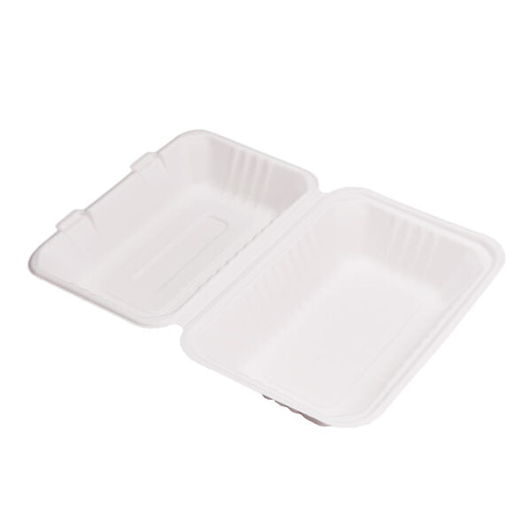 EcoFlavour Clamshell Bagasse Food Takeaway Containers -  9″ x 6″