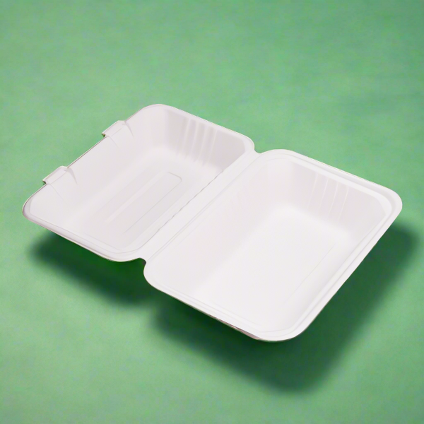 EcoFlavour Clamshell Bagasse Food Takeaway Containers -  9″ x 6″