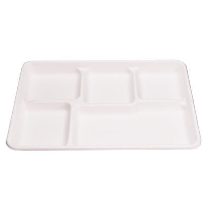 EcoFlavour Rectangular Bagasse Plates 5 Compartments – (Pack of 125 Plates)